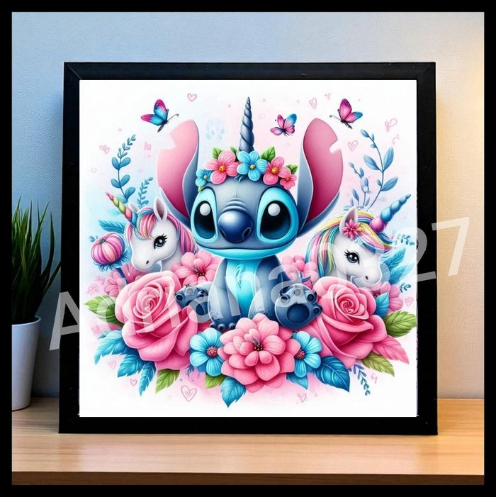 Cadre + affiche Disney Stitch  neuf sous emballage format 20x20cm