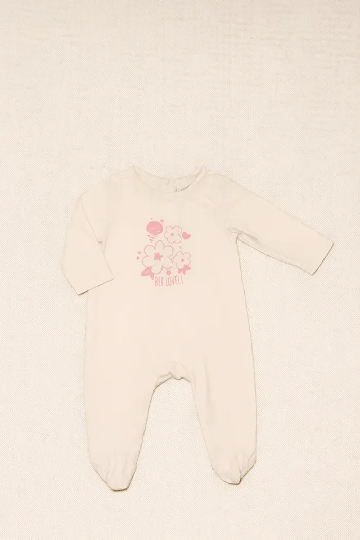 💚Pyjama bébé fille "Bee Lovely"  blanc & rose – 12 mois