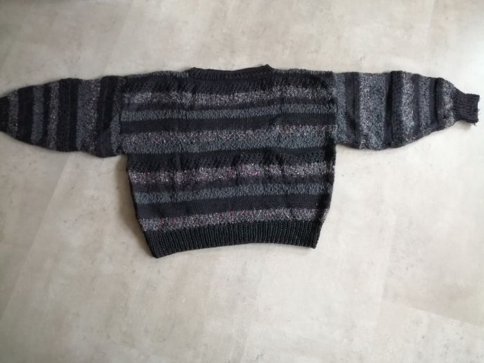 Pull laine et coton noir Tricoté main