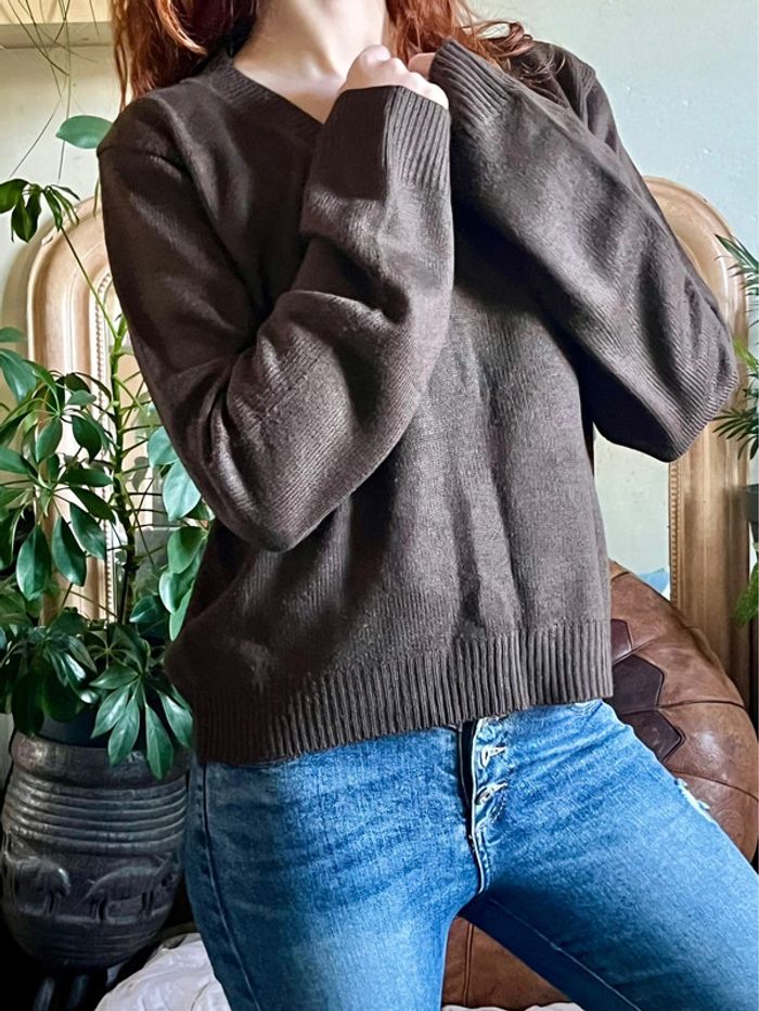 Pull ample manches longues col V - marron - photo numéro 9