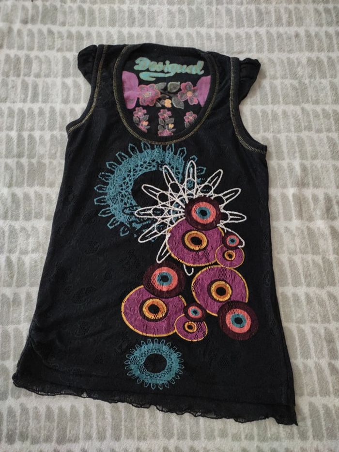 Débardeur noir multicolore dentelle Desigual taille 38 - photo numéro 2