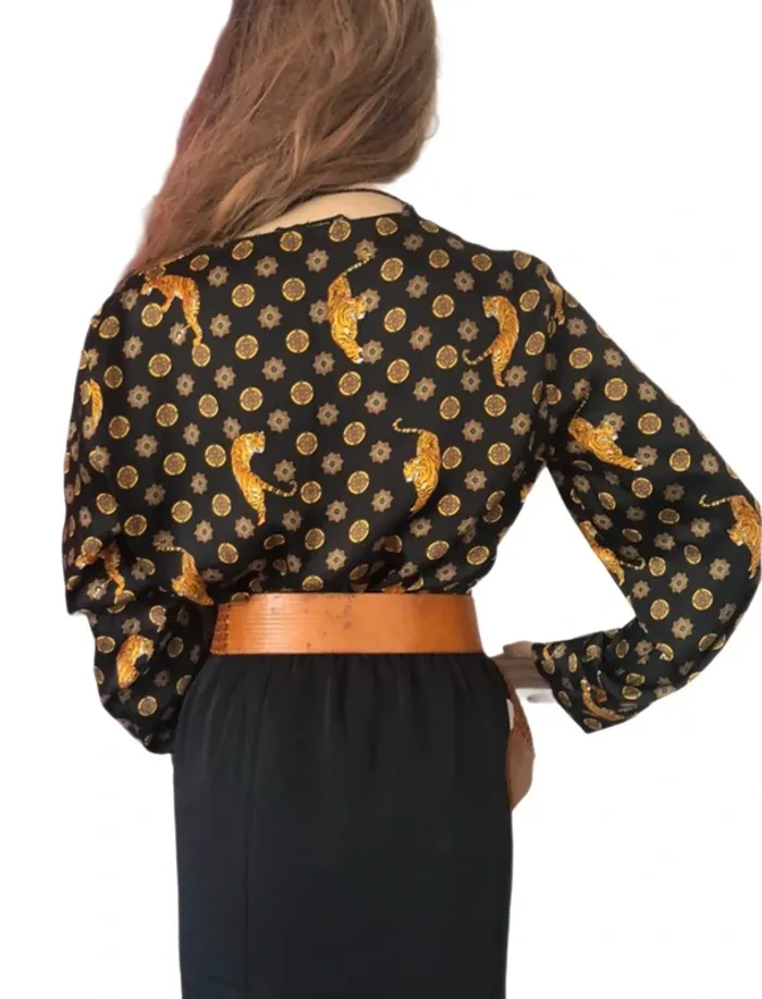 🌿🐅Tunique satinée noire taille M baroque tigres Zara wild chic tiger satin tunic🐅🌿 - photo numéro 12