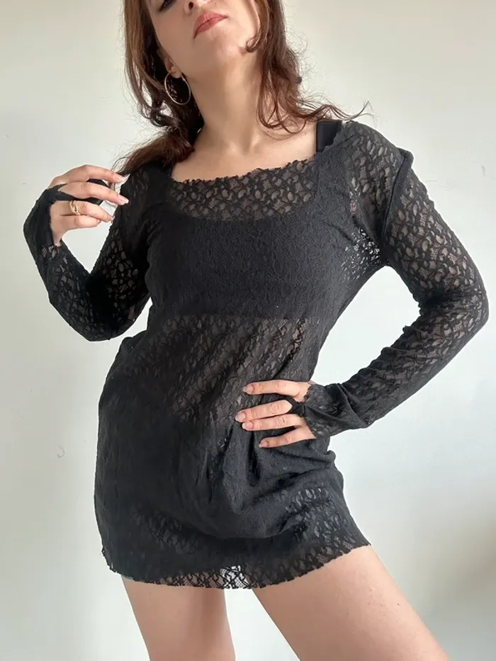 Tunique transparente y2k années 90 noire taille S/M - photo numéro 2