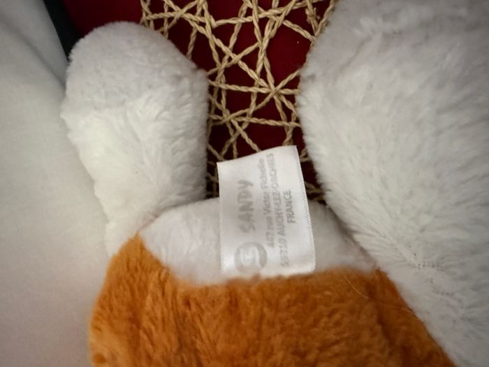 Peluche doudou chien SANDY blanc roux marron coeur rouge 37 cm - photo numéro 5