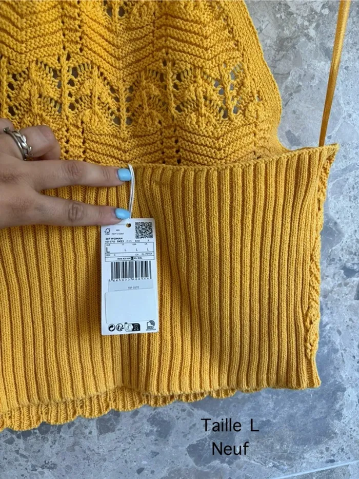 Top crochet emmanchure américaine moutarde Mango - photo numéro 3