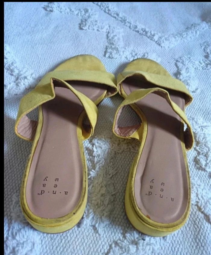 Sandales mules talonnettes jaune citron - photo numéro 2