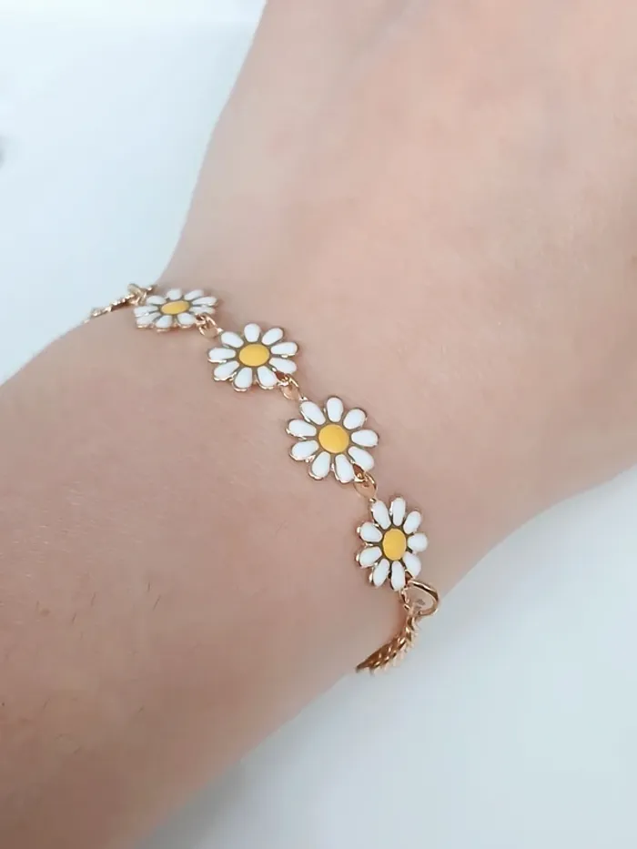 Bracelet doré fleurs marguerite tendance rétro vintage - photo numéro 2