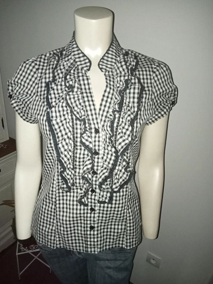 Chemise / top / blouse vichy et col jabot by Morgan taille 36 comme neuve - photo numéro 5