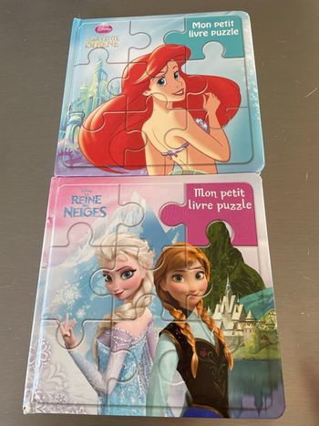 2 livres puzzles la petite sirène et la reine des neiges 