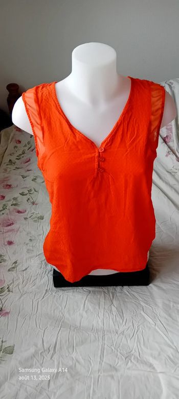 Blouse sans manches bimatiere col V boutonné gaufré orange femme 38 naf naf