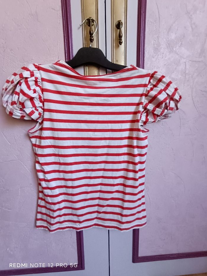 Tee-shirt rayé rouge- blanc T.42/44 - photo numéro 7