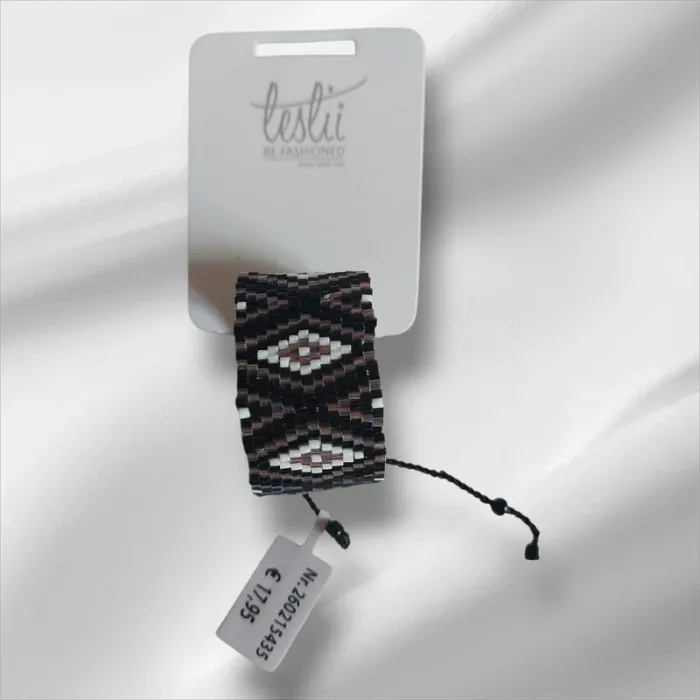 Bracelet tissé motif géométrique noir blanc doré leslii neuf - photo numéro 4