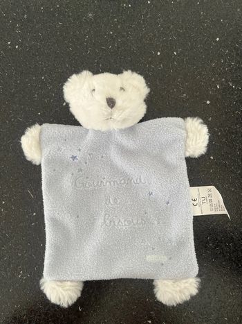 Doudou ours 🐻 plat blanc bleu