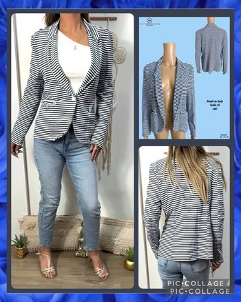 🩵 Blazer rayé style marin Made in Italy – Taille 42 NEW 💙