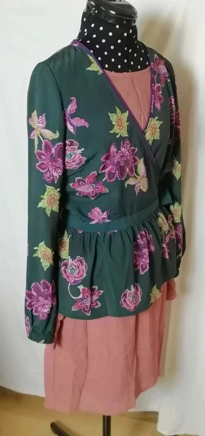 Top haut cache-coeur vert bouteille violet B.Young - photo numéro 3