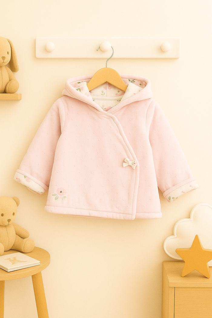Manteau à capuche en velours rose 6 mois - Sergent Major