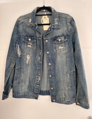 Veste jean vestido M bleu denim manches vest manteau blouson Giacca chaqueta destroy jacket jas
