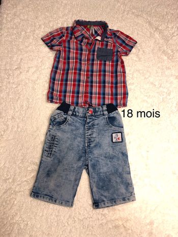 Ensemble bermuda jean chemise carreaux rouges G18m
