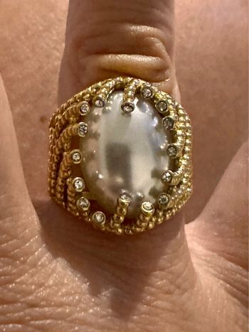 Bague habaha Paris acier inoxydable or pierre nacrée cristaux blancs
