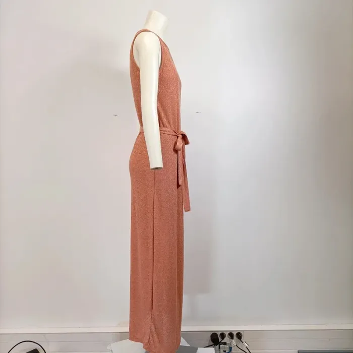 Robe Longue sans manche maille ajourée+ doublure - Corail - taille S A285 - photo numéro 5