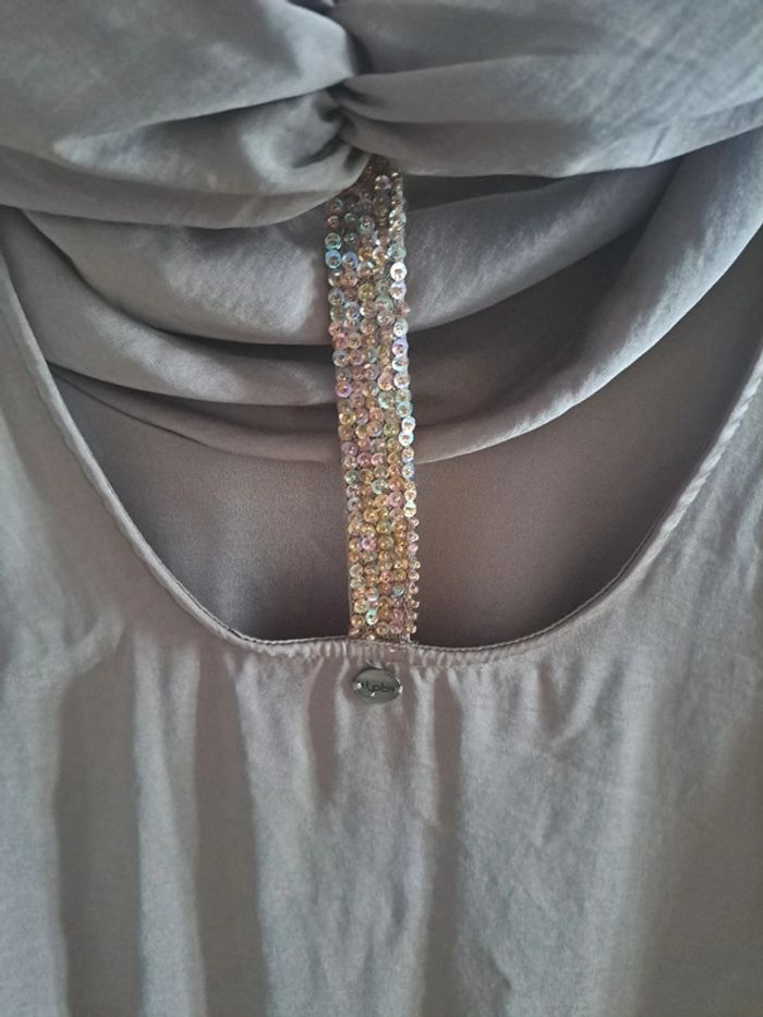 Magnifique robe doublée marron clair à strass au dos grand col pour des occasions L - photo numéro 4