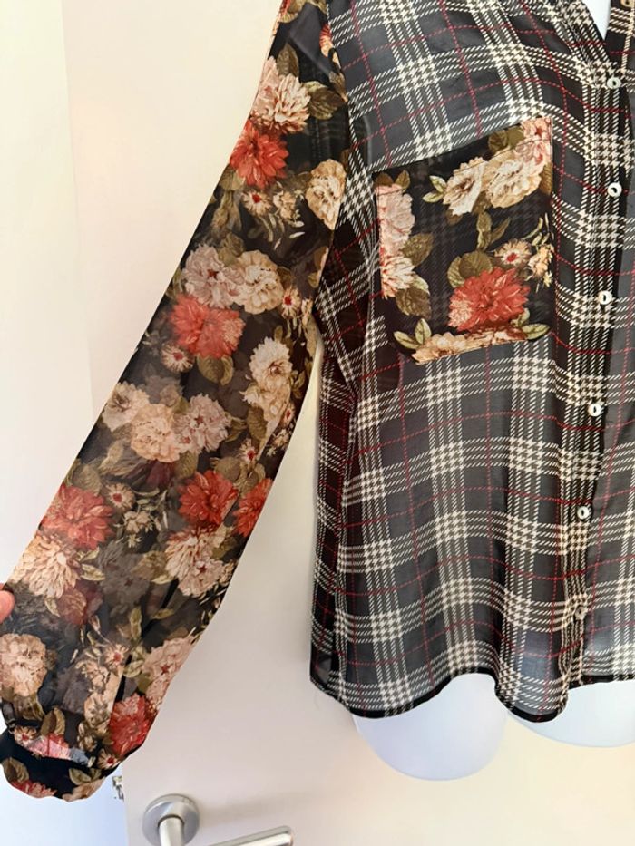 Chemise à carreaux et fleuri Mango - photo numéro 3