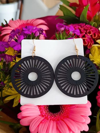 Boucles d'oreilles bois ronde noir