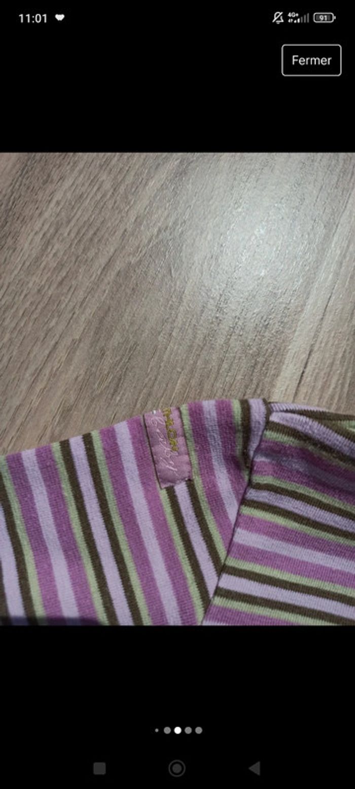 T-shirt col roulé rayé 98%cotton Décathlon et pull sans manches rose 100%cotton 2 ans - photo numéro 5