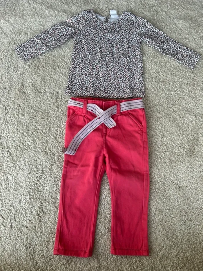 Lot : tenue demie saison pantalon et haut à manches longues - 12 mois - H&M et Kimadi