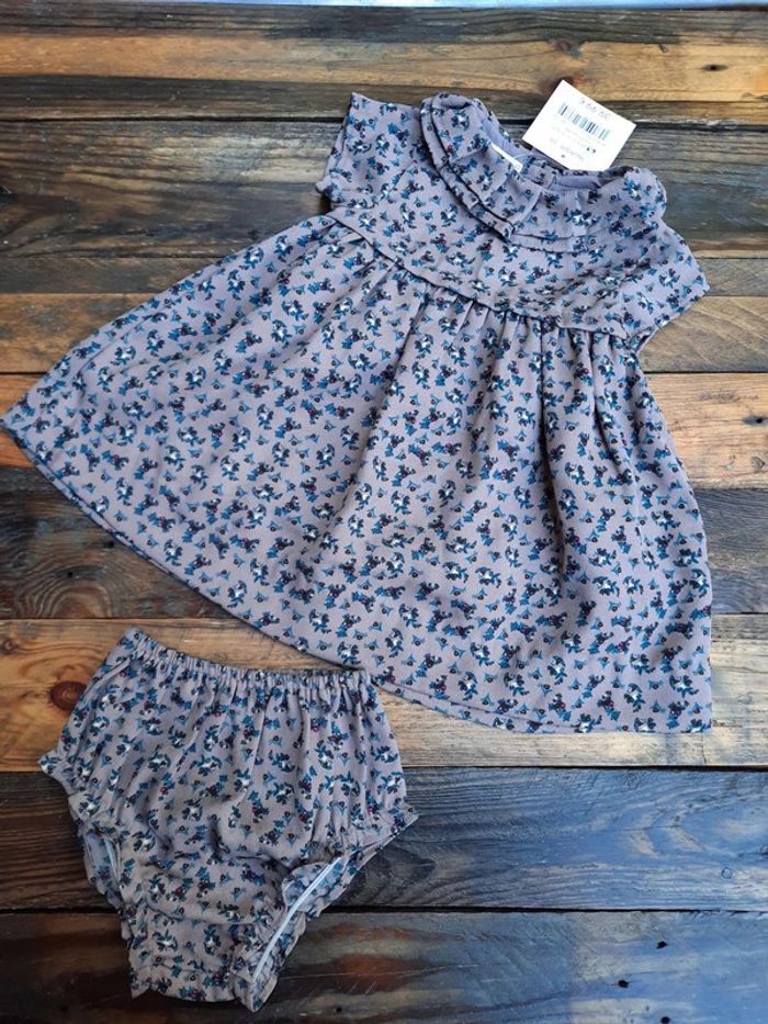 Superbe ensemble Gocco robe et culotte 3/6 mois, neuve avec étiquette,