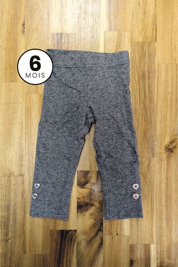 Legging Gris - Bouton coeur - Bébé fille 6 mois