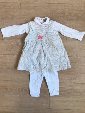 Ensemble 3 pièces robe sans manches, legging et t-shirt manches longues 6 mois