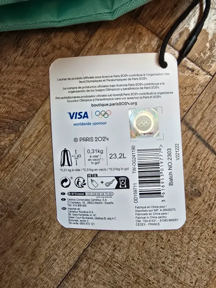 🌟 Sac à dos officiel JO Paris 2024 bleu et turquoise 🌟 - photo numéro 3