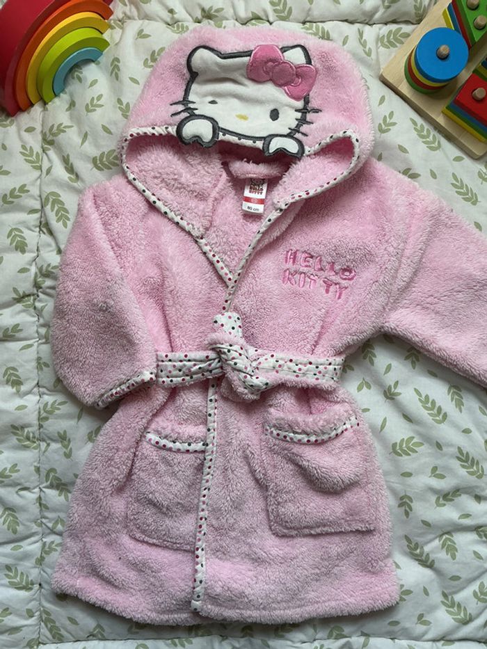 peignoir à capuche en polaire rose hello kitty avec ceinture 18 mois - photo numéro 3