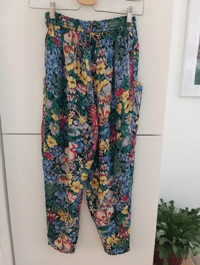 Pantalon vintage fleurs multicolores léger René Derhy - photo numéro 5