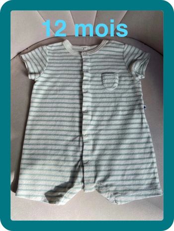 Barboteuse éponge à rayures mixte 12 mois - Petit Bateau