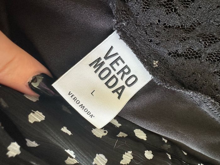 Robe drapée à pois et dentelle noire et blanche Vero Moda T40 L - photo numéro 8