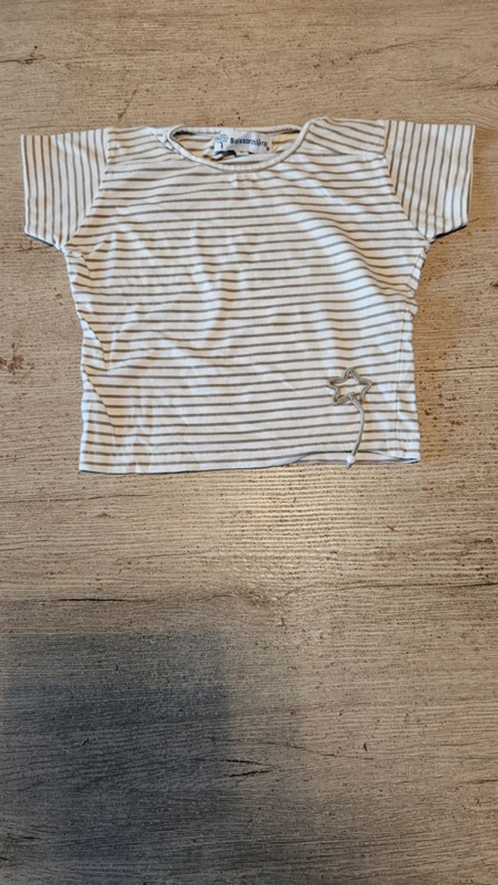 Blouse beige et grise à manches courtes, Buissonnière, 6 ans