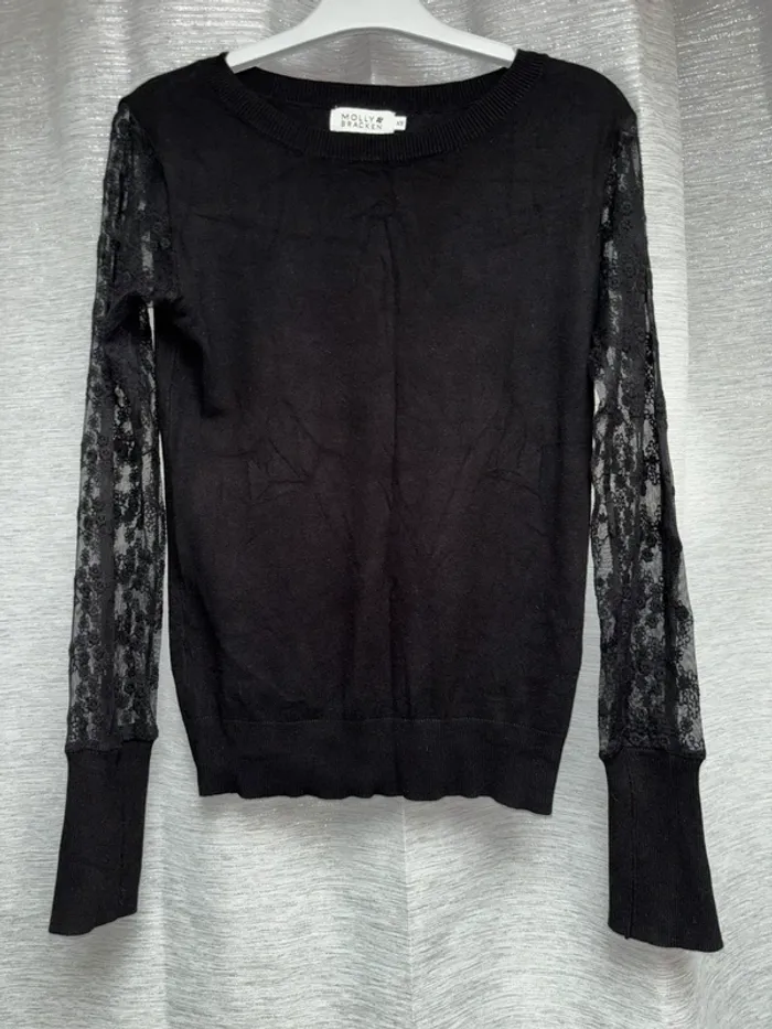 Pull léger Molly Bracken, pull noir manches transparentes, pull femme taille XS, S et M - photo numéro 4