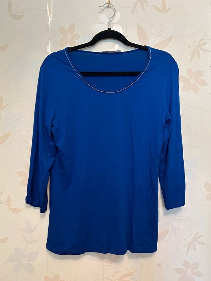 Top bleu manches 3/4