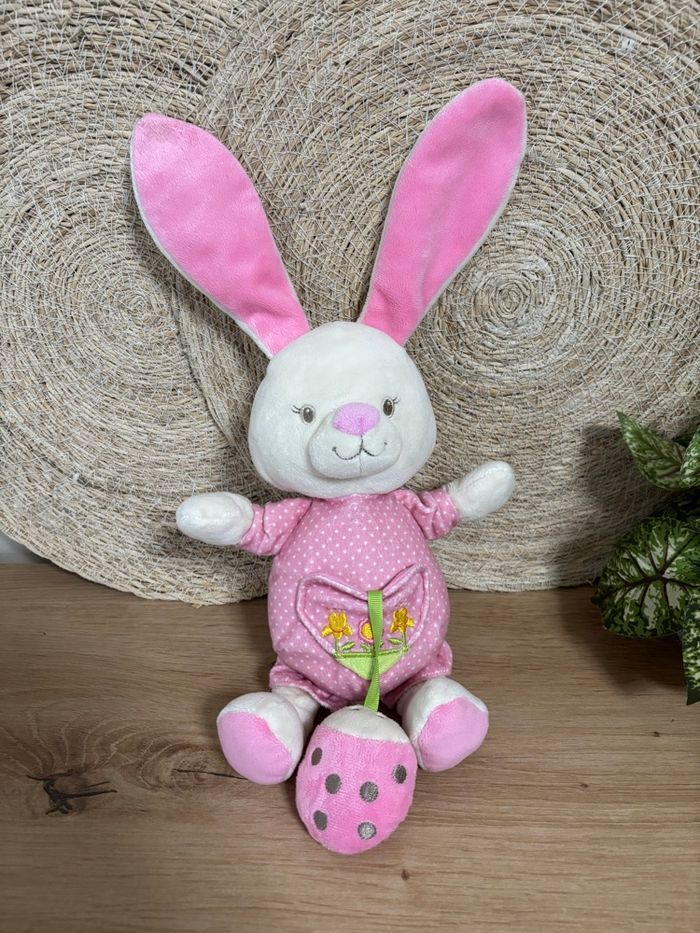 Doudou lapin rose poche cœur fleurs coccinelle simba toys nicotoy - photo numéro 2