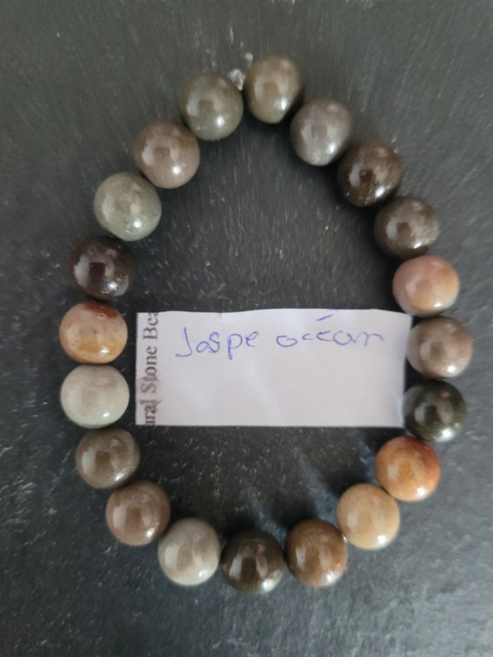 Bracelet en pierres naturelles de jaspe océan - photo numéro 2