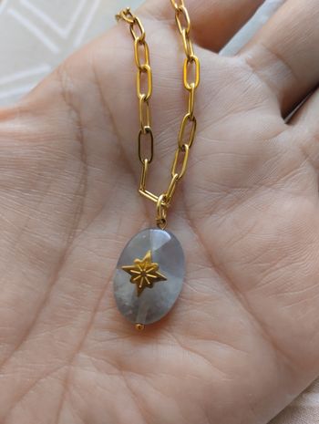 Collier en acier inoxydable avec pendentif pierre Belle &beau