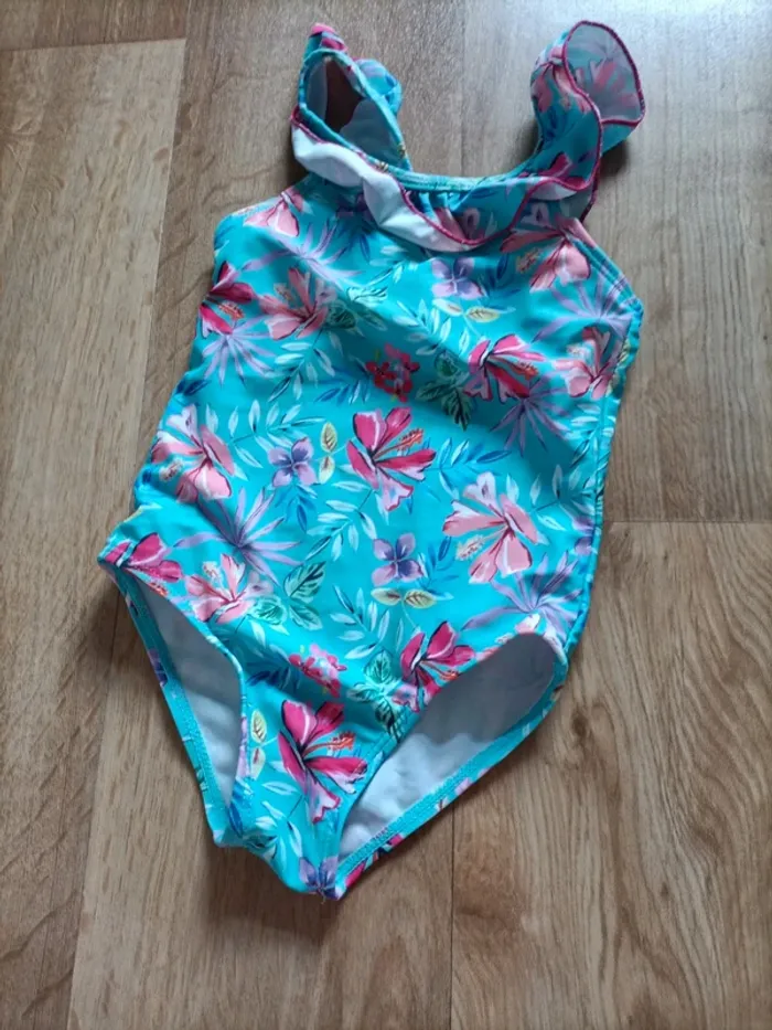 Maillot de bain 1 pièce Primark 12 18 mois bleu turquoise fleurs