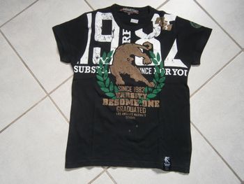 Tee-shirt MC noir motif "Tigre" 12 ans