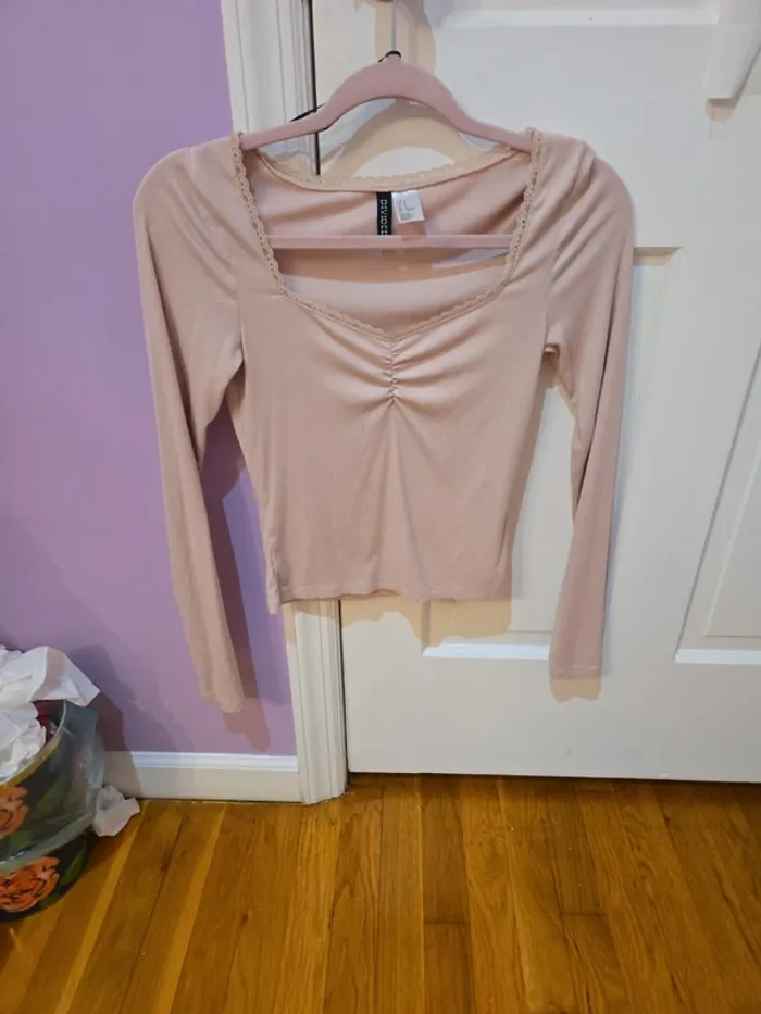 pink  Divided ribbed square-neck top - photo numéro 3