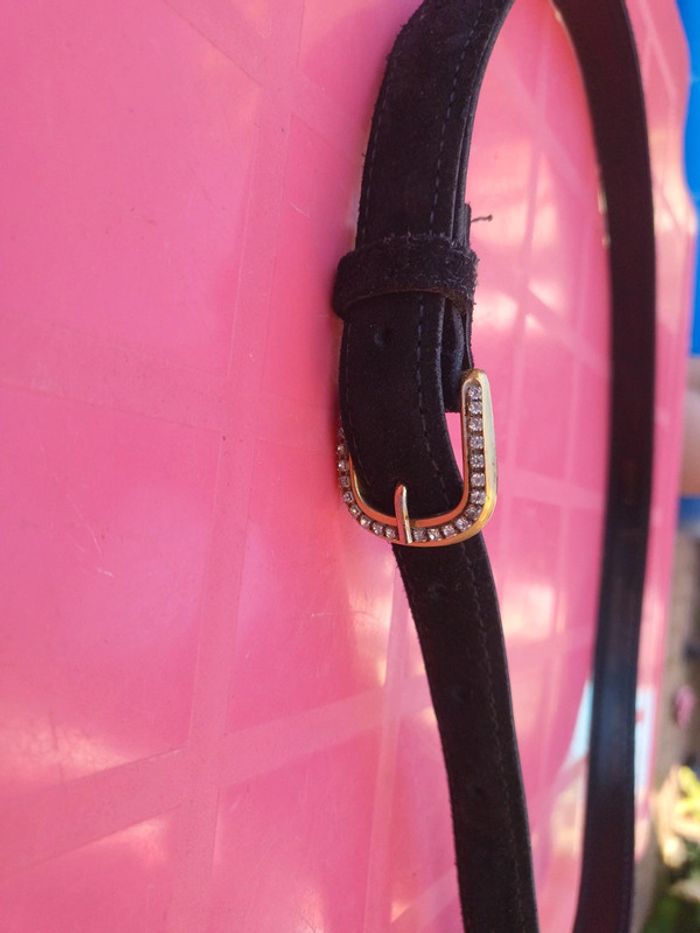 Ceinture vintage femme cuir et brillants - photo numéro 2