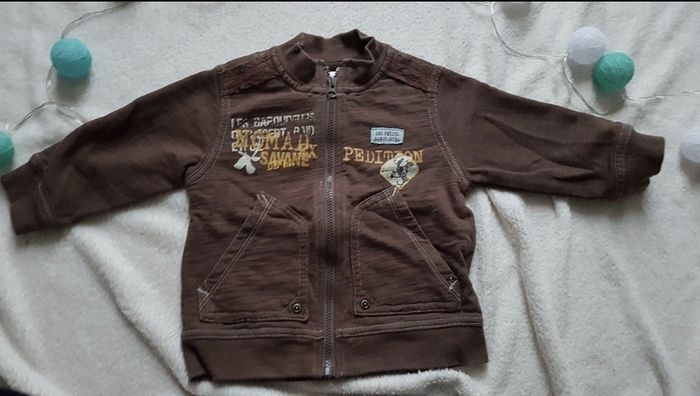 Gilet sweat zippé marron La compagnie des petits 12 mois