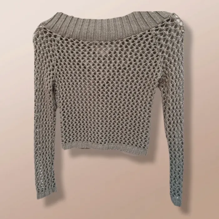 P ull col V à troues kaki - Zingarella - Taille XS (34) - photo numéro 3