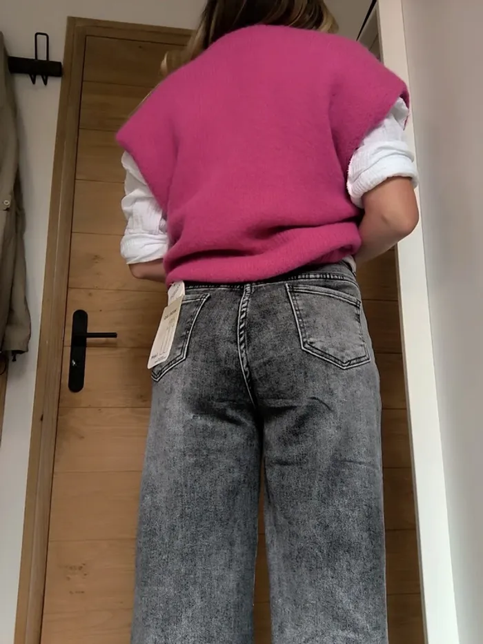 Jeans taille haute wide leg gris 38 68% coton - photo numéro 3
